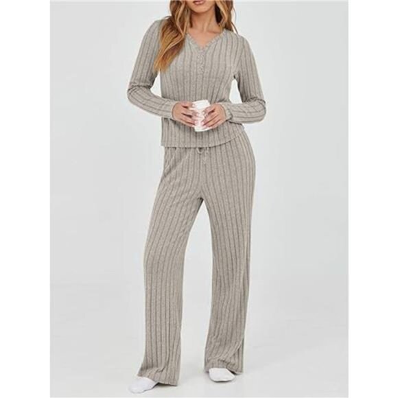 Ribbed Knit Long Sleeve Top and Pants Set - Picture 1 of 5